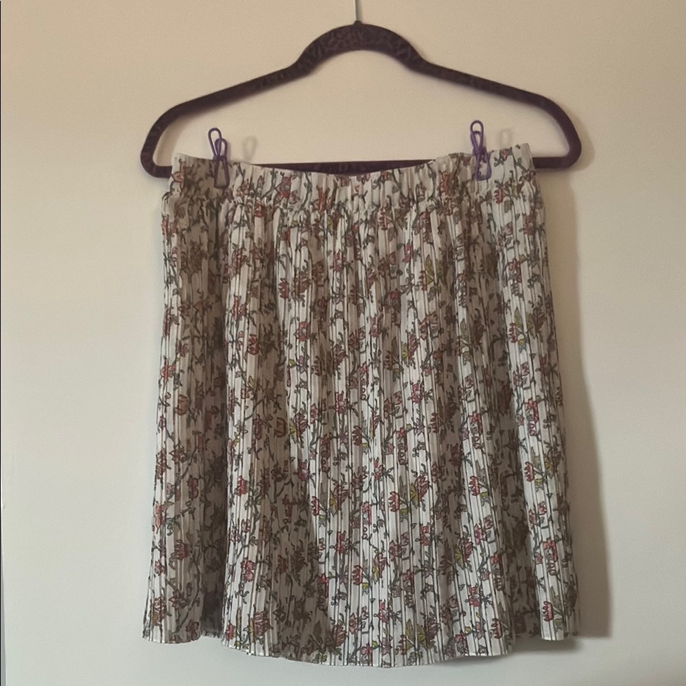 LOFT White and Brown Skater Mini Skirt Pleated Casual